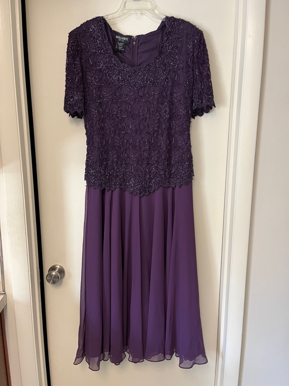 Brilliante Deep Purple Beaded Lace Midi Dress